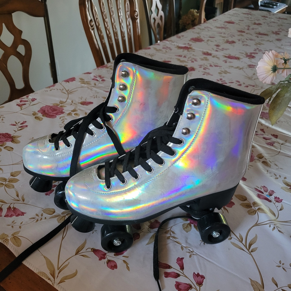 Holographic Roller Skates with Black Laces